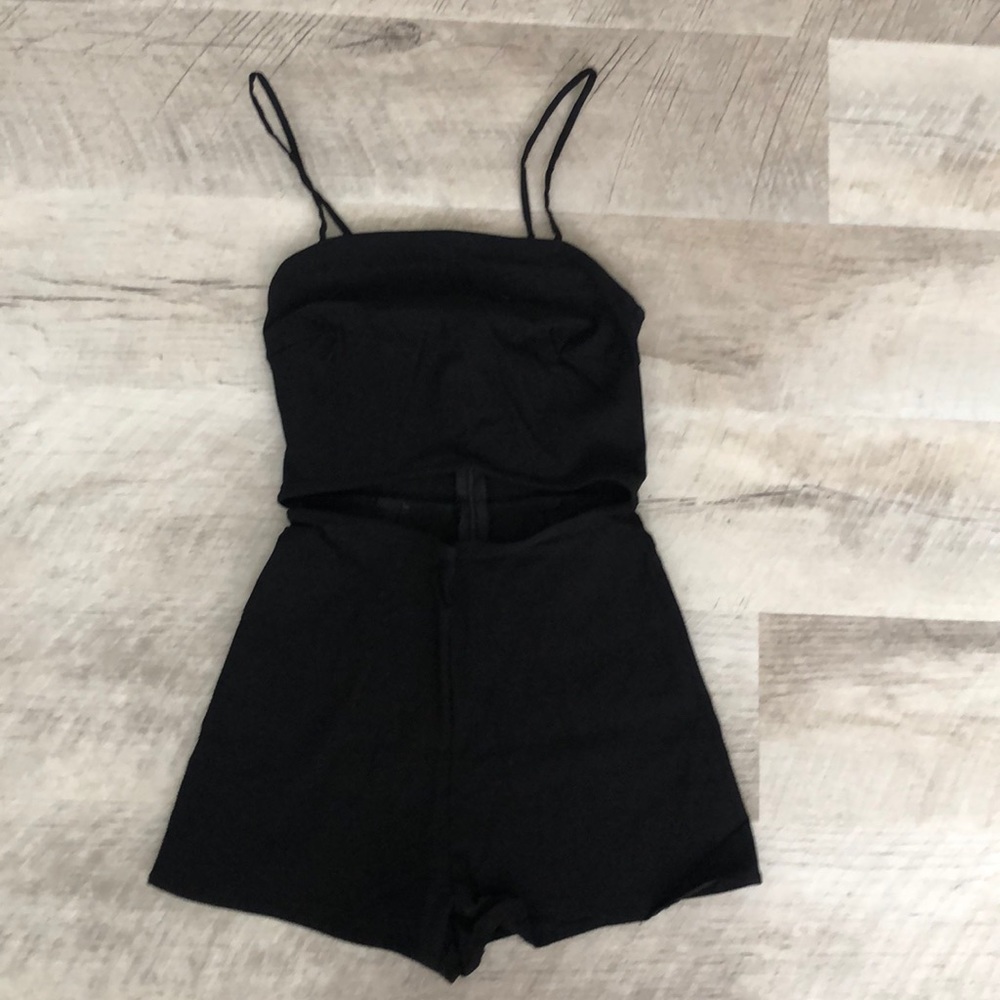 Black Romper with Midsection Cutout